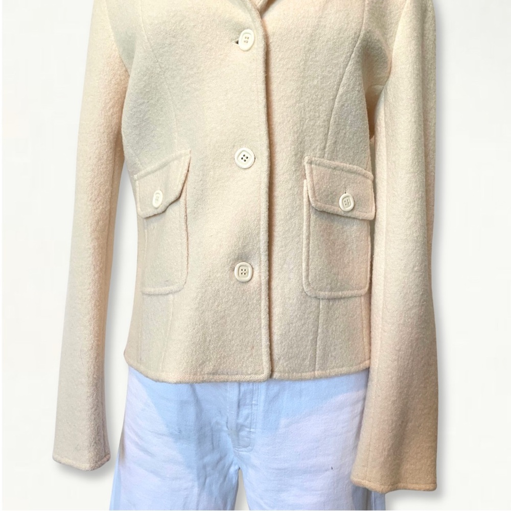 Vintage Casual Corner Neutral Cream Textured 100% Wool Staple Jacket Blazer - Picture 4 of 13